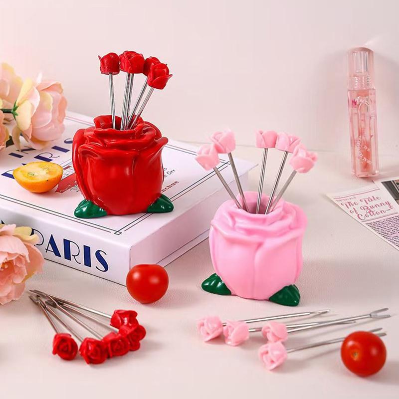 10Pcs/lot Of Creative Rose-shaped Stainless Steel Fruit Forks For Home Use Cute Fruit Picks With High Appearance Value For Home