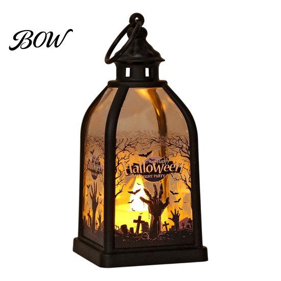 Halloween Party Decorations Candle Lantern, Decorative Spooky Witch Skeleton Pumpkin Tabletop Accessory Light for Haunted House, Front Porch,