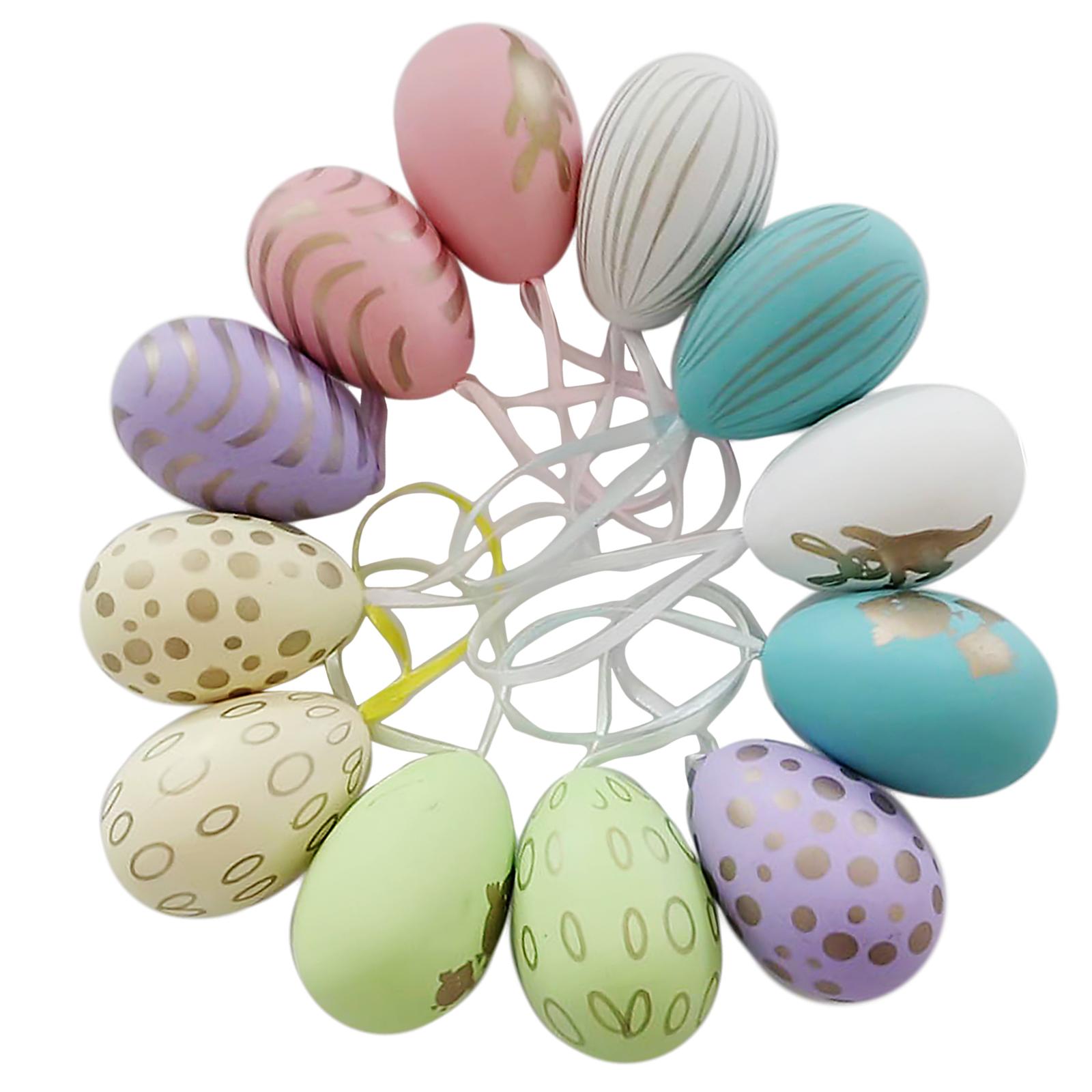 

12x Easter Egg Ornament Lightweight DIY Crafts Colorful Eggs with String for Festive Celebration School Projects Kids Gifts