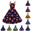 Women Sleeveless Spaghetti Strap Dress with Halloween Skull Print A Line Casual Party Dress for Holiday Festival Wear