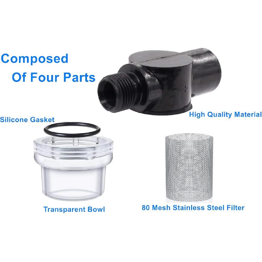 Twist-On Pipe Water Pump Strainer,RV Water Pump Filter Compatible With Shurflo Or Wfco,1/2" Npsm Inlet/Outlet With 80 Mesh Stainless Steel Filter