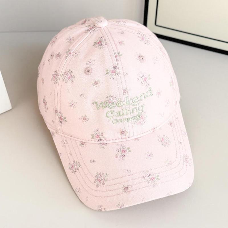 

Korean-style fresh floral embroidery baseball cap, sweet girls duckbill hat, summer sun protection shade hat Adjustable розовый