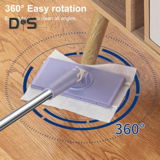 Automatic Cloth Clamp Mop with Rag 360 Degree Rotating Extended Mop Dry/Wet Dual-Purpose Household Cleaning Mop