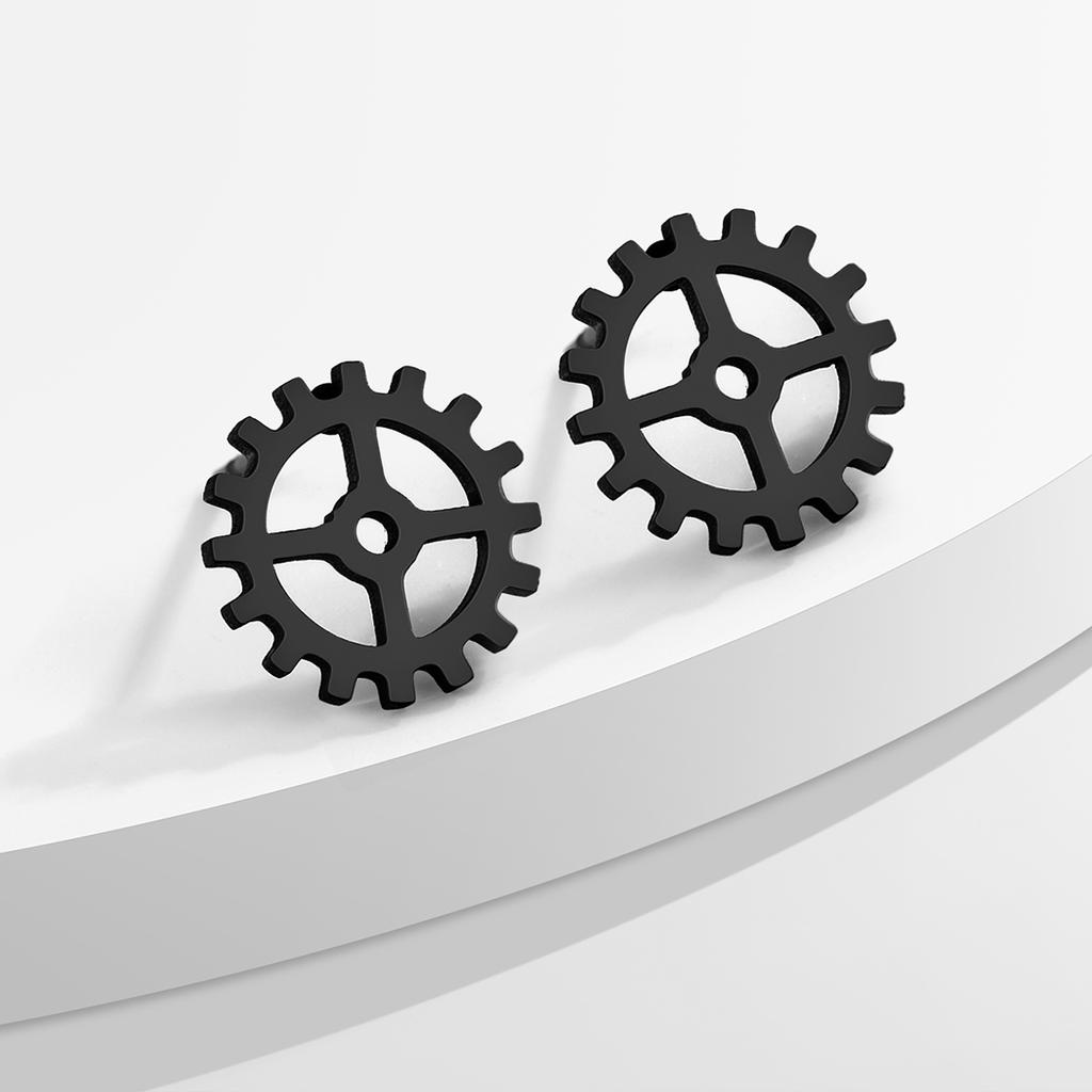 Kinitial Laser carved fashionable stainless steel earrings Pair of steampunk wheel gear  men earings study anniversary gift