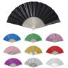 Foldable Portable Folding Fan Plastic Plain Fabric Hand Fan Chinese Elegant Silk Fan Handheld for Weddings Travel Party Dancing