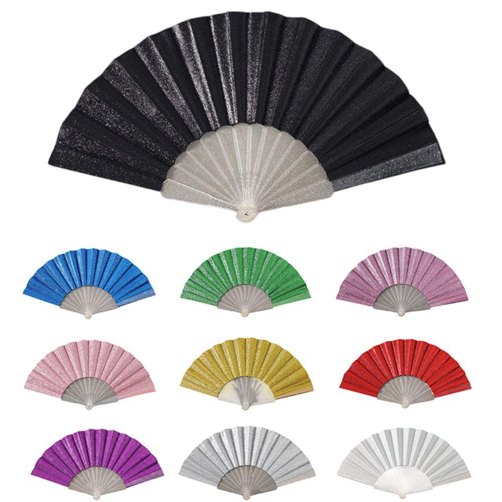 Foldable Portable Folding Fan Plastic Plain Fabric Hand Fan Chinese Elegant Silk Fan Handheld for Weddings Travel Party Dancing