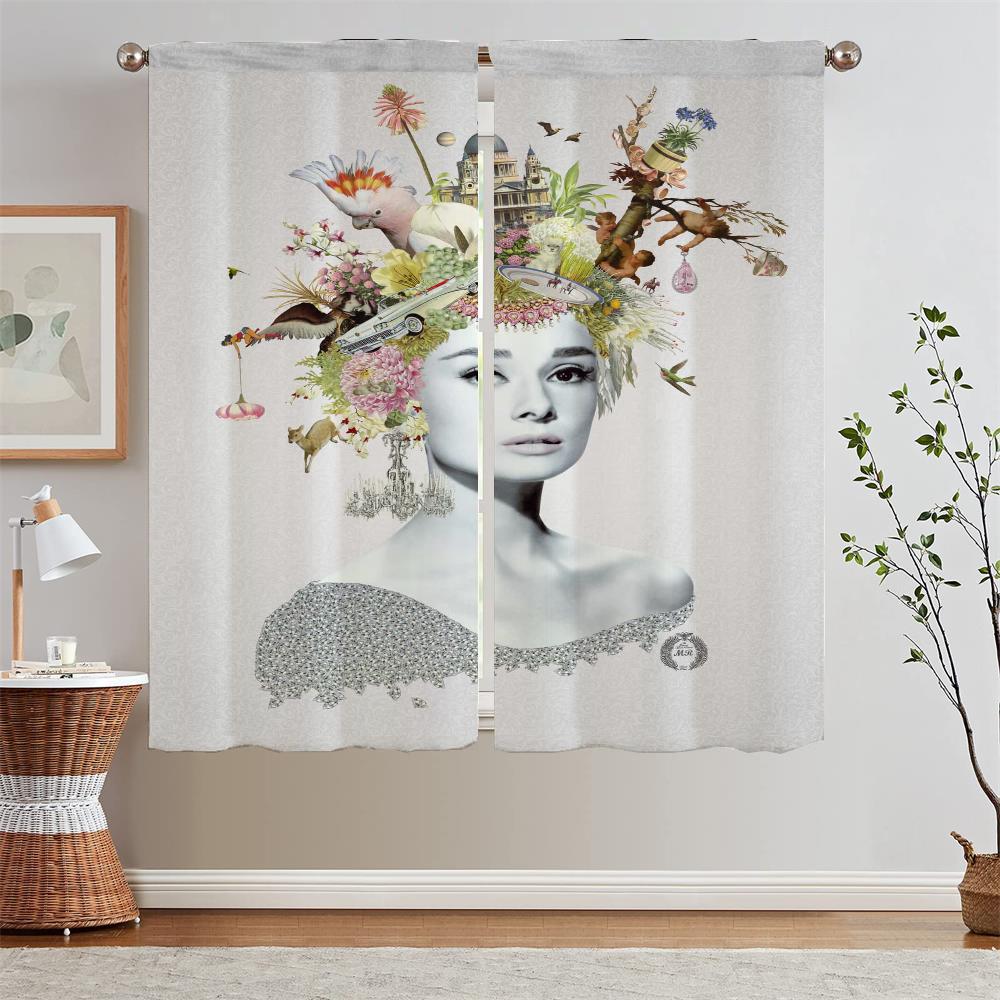 Bedroom Blackout Curtains Offers Woman Portrait Tentacles Tulle In Kitchen Curtains 2 Pieces Window Modern Home Decoration Blind