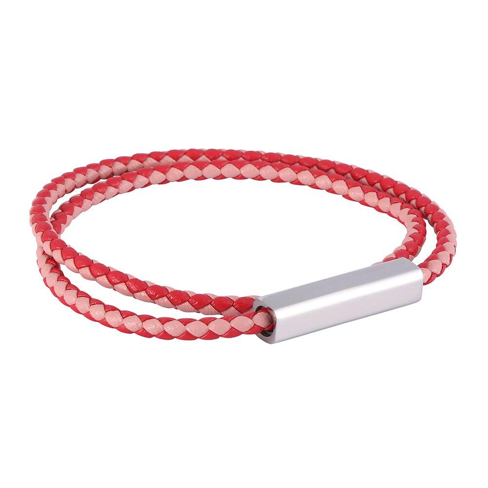 Fashion Red Pink Mix Leather Bracelets Women Multilayer Braided Rope Bracelets For Female Bracelets Jewelry