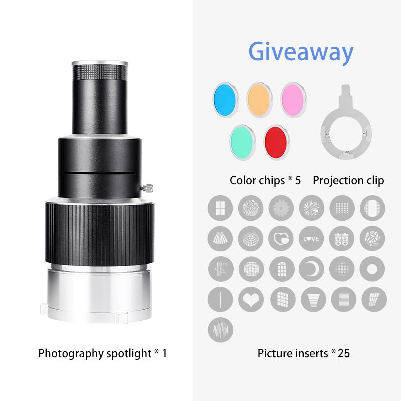 

Комплект для фотосъемки Bowens с регулируемой фокусировкой и фокусирующей линзой оснащен набором из 35 шаблонов и 5 цветных слайдов.