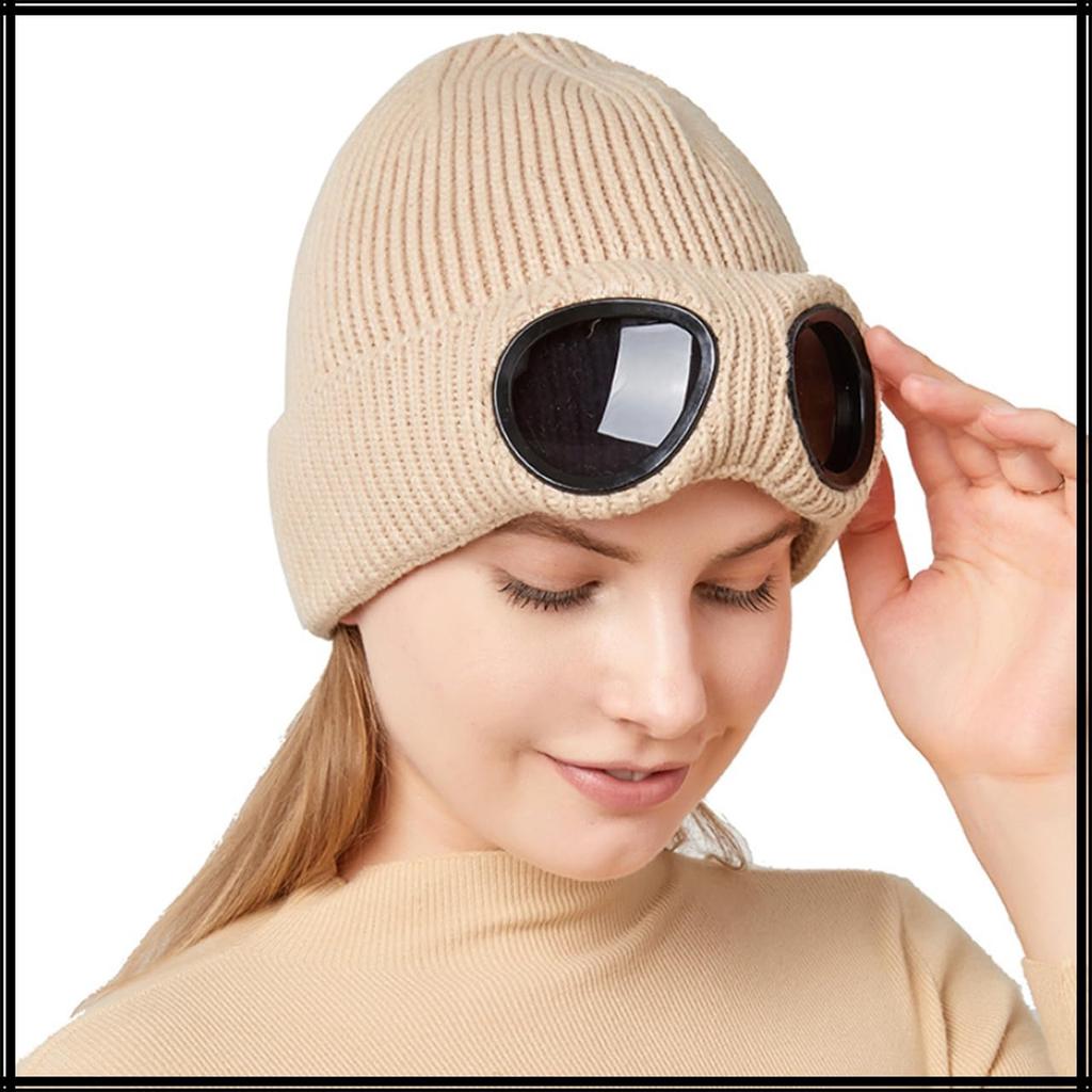 White Fang CZ368 (Black) - Hat, Camping Sunglasses, Knit Skiing Ponpo, Outdoor Snowboarding, Women's and Men's