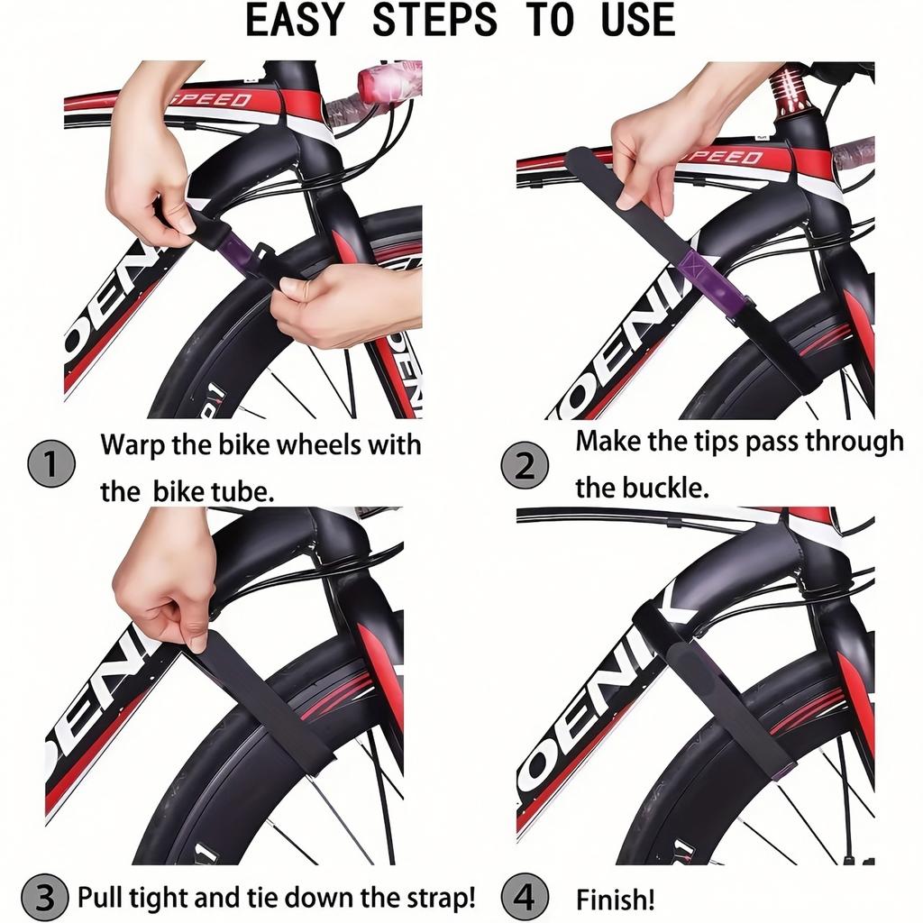 Wheel Straps 4 Pack - - Hook and Loop Tie Down Straps for Bike Wheels, Multi-Purpose Glue Fastening Straps