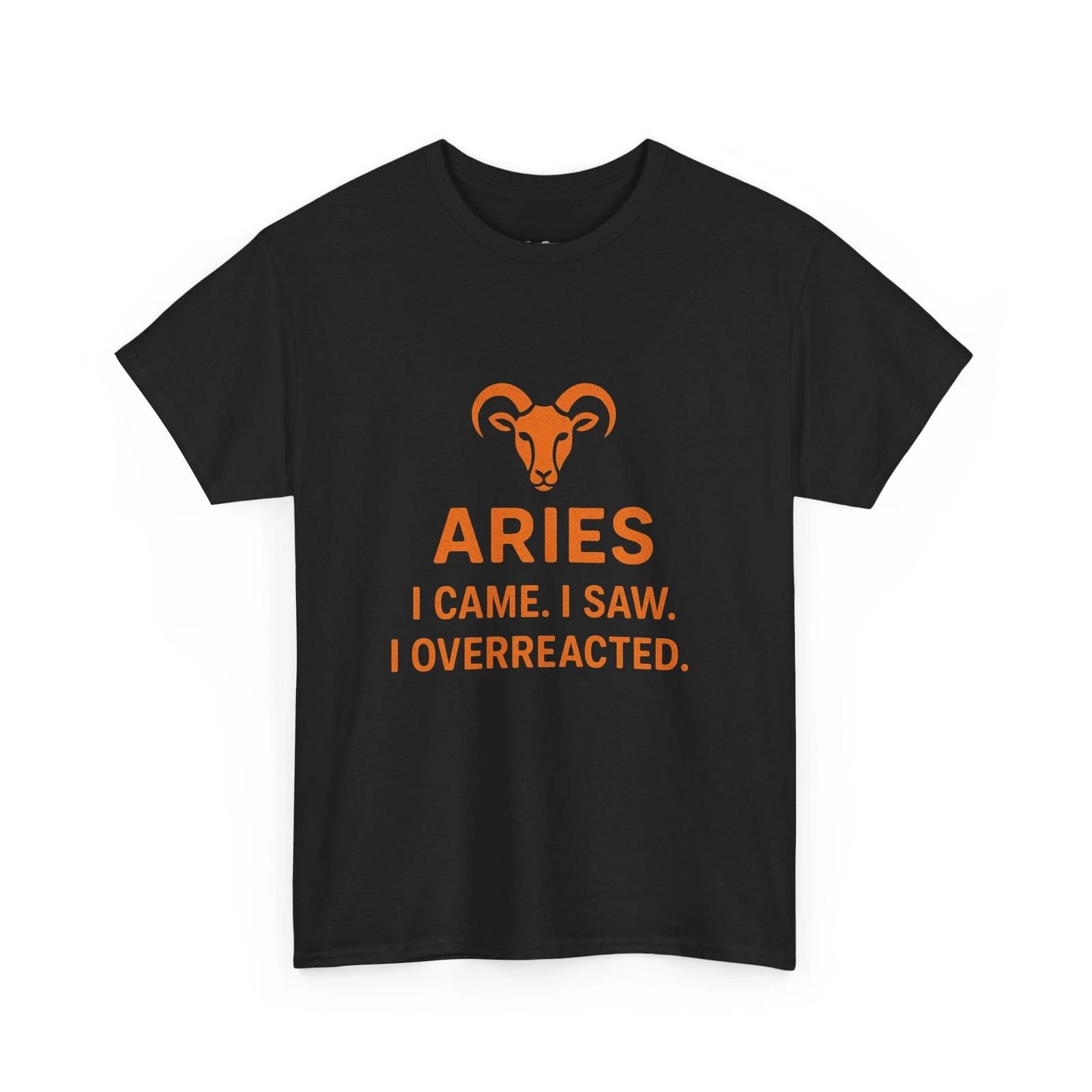 Aries Overreacted T-Shirt, Ram Head Graphic Tee, Fiery Font Zodiac Shirt, Simple 3XL
