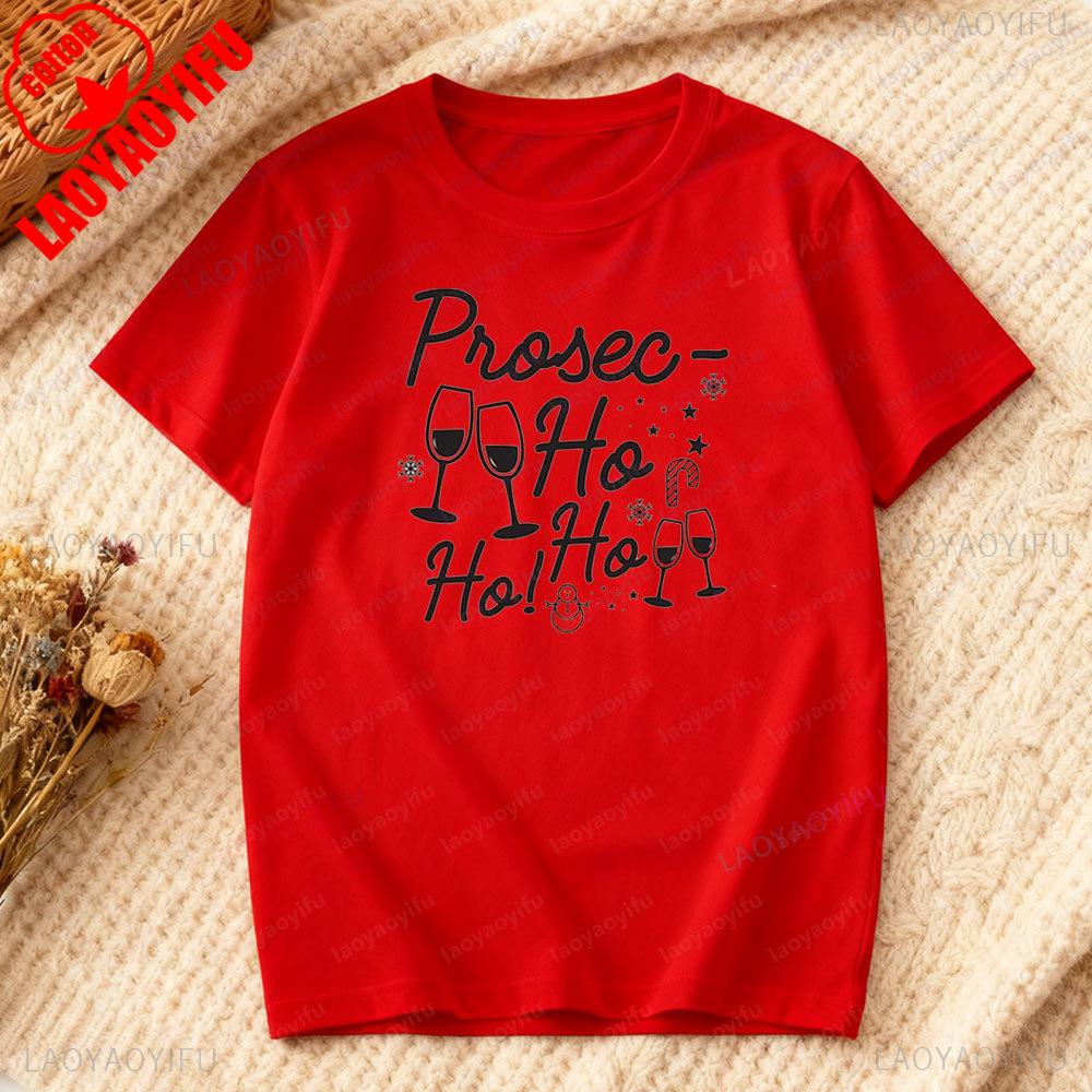 Holiday Pajamas Christmas Funny Tshirt Prosec Ho Ho Ho Christmas Shirt Women Daily Life Casual Festival Costumes Cotton Tops S