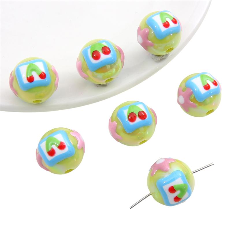 Hand-drawn Acrylic Beads Cute 16mm Spacer Charms for Keychain Jewelry DIY