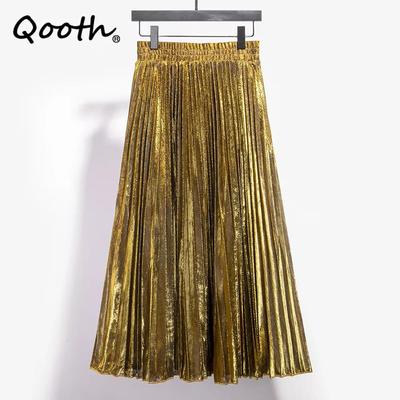 Spring Autumn Skirt Women's Elastic Waist Retro Luster Elegant Rulex A Line Maxi Skirts