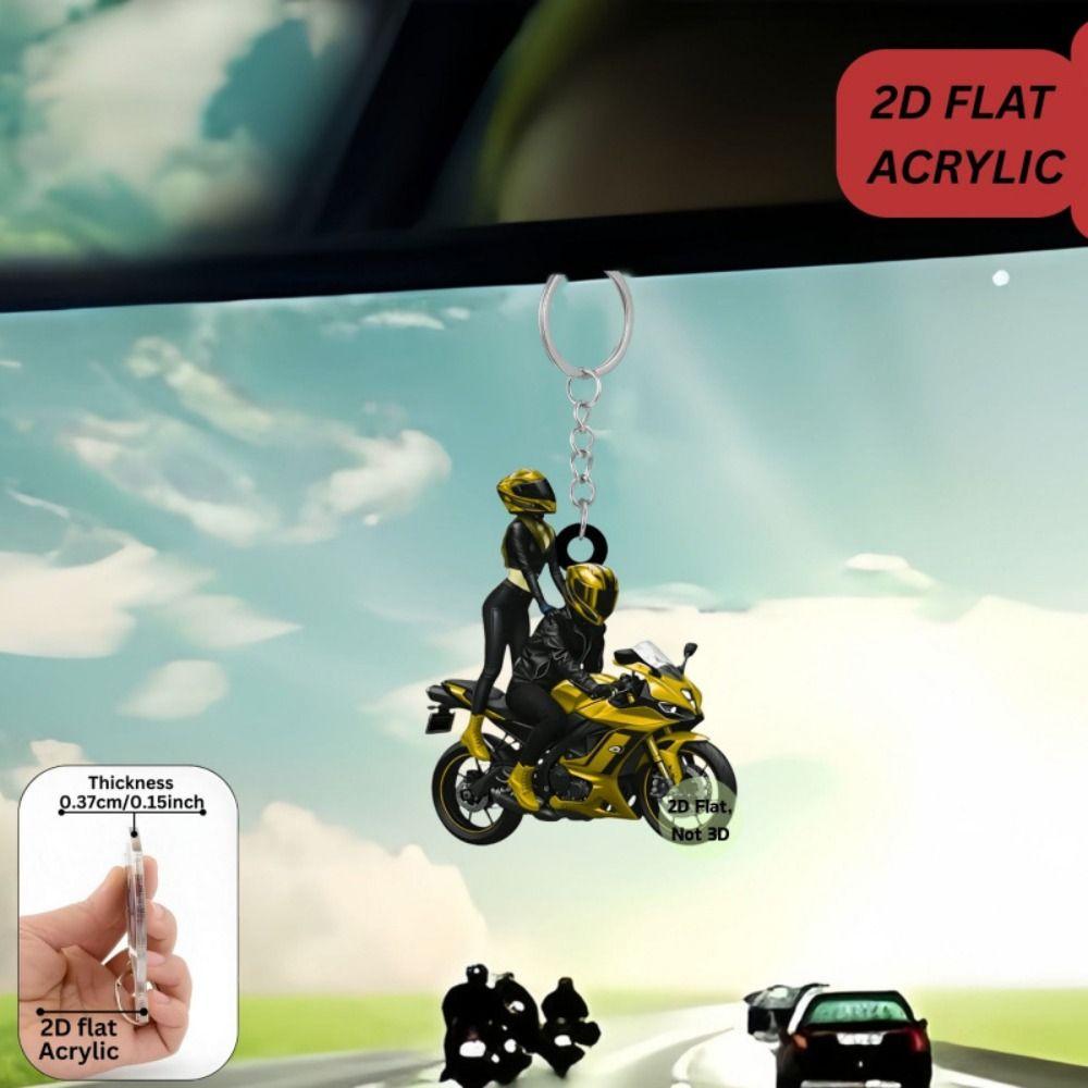 Acrylic Motorcycle Rider Keychain Motorcycle Chain Pendant  Vehicle Interior Decor