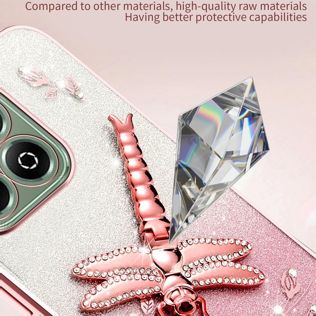 KADEM For Honor X6b 4G Case Dragonfly Kickstand TPU Flowers Glitter Phone Cover