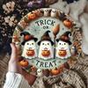 Halloween Metal Wall Art Wreath Trick or Treat Ghost Pumpkin Home Decor