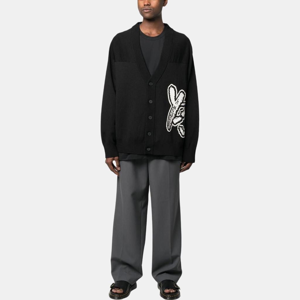 Y-3 FW22 Logo Bestickter Einreiher Langarm Strick Cardigan Unisex Cardigans Schwarz H44809