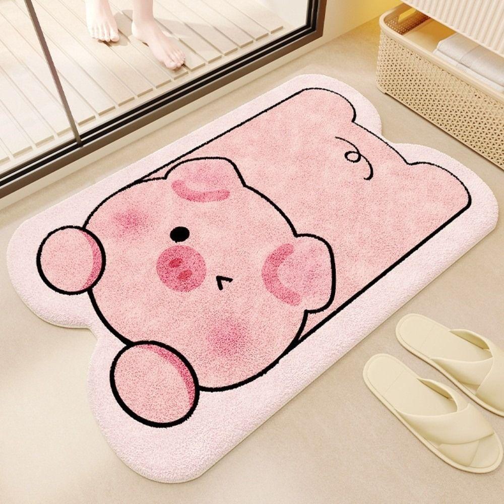 Animal Theme Material Bathroom Floor Mat Thickened Cartoon Design Foot Mat Non-Slip Irregular Shaped Toilet Carpet Bathroom Use
