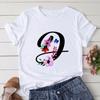 Neues Alphabet-Print Damen T-Shirt Frau Harajuku Kurzarm T-Shirts Shirt Blumen Buchstaben T-Shirt Mädchen Sommer T-Shirt Top Femme T-Shirt