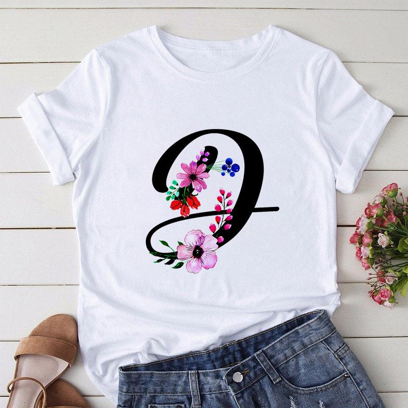New Alphabet Print Women T Shirt Woman Harajuku Short Sleeve Tees Shirt Floral Letters T-Shirt Girl Summer Tee Top Femme Tshirt