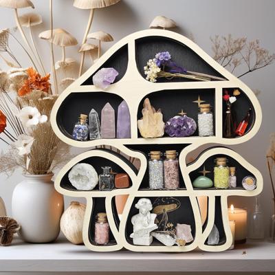 Mushroom Wooden Shelf Multiple Compartments Large Capacity Storage Organizer Unique