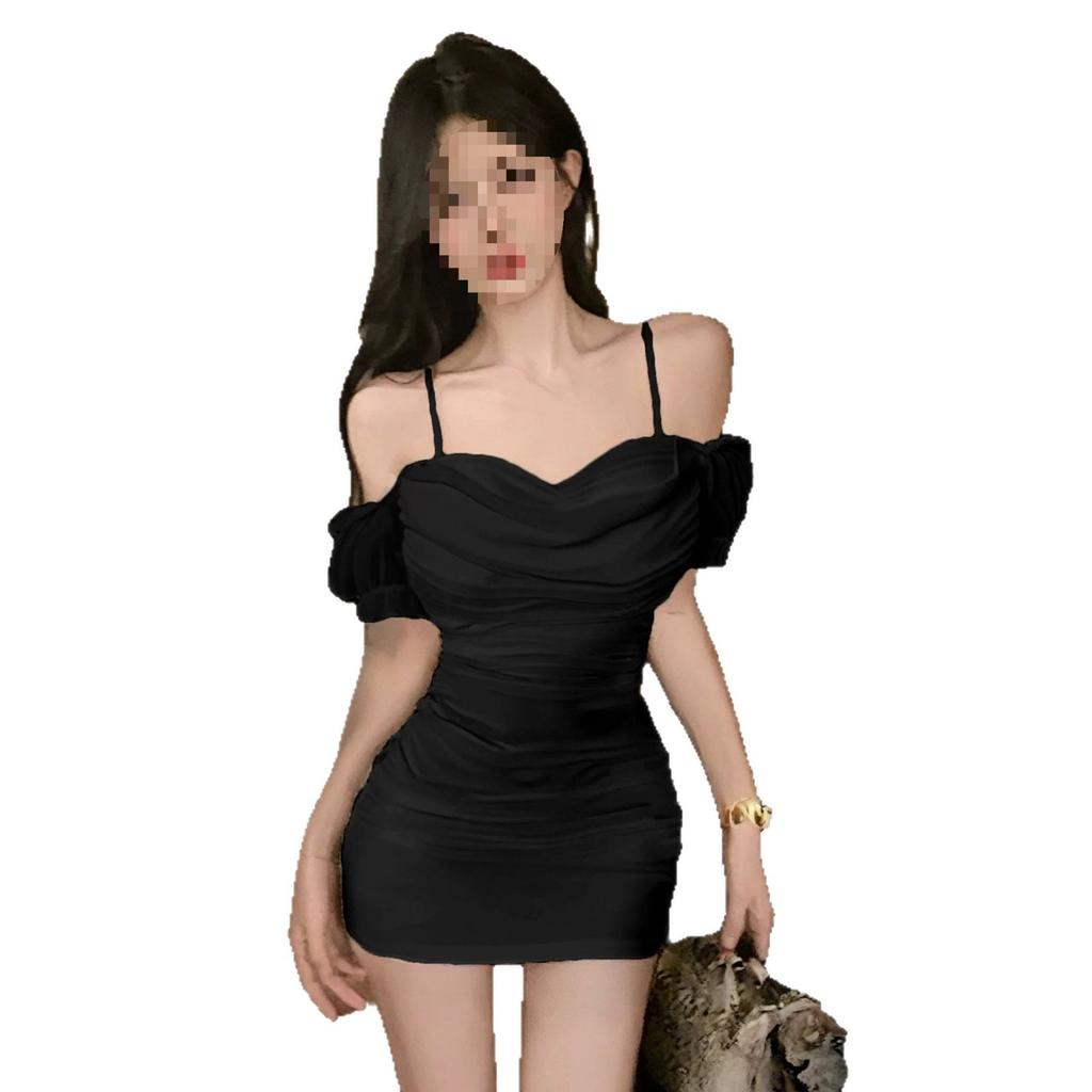 [CUTE Exclusive] Sexy mesh off-the-shoulder suspender dress, one-word shoulder tight, Spice Girl hip skirt