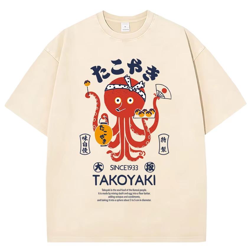 Vintage Japanese Osaka Dotonbori Drunken Octopus Funny Meme Tshirt Unisex High Quality Washed Oversized Cotton T Shirt Soft