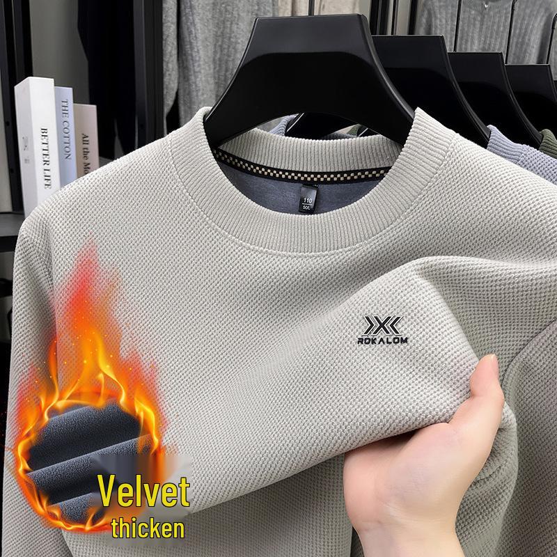 

Men s Autumn/Winter Plus Velvet Warm Long-Sleeve Hoodie - Round Neck Versatile Base Layer Shirt 4XL