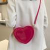 Love Heart Shape Shoulder Bag Glossy PU Leather Adjustable Shoulder Strap Pure Color Casual Trendy Satchel for Women
