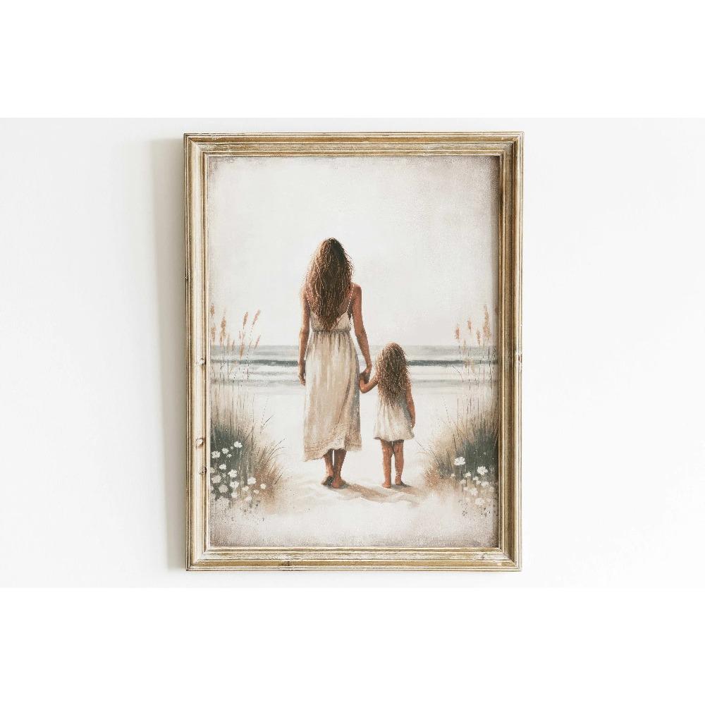 Mom & Child Wall Art Print Mother Daughter Son Portrait Printable Family Artwork Canvas Painting Living Room Bedroom Home Decor