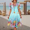 Women's Summer Long Dress V-Neck Short Printed Floral Printed Beach Dress Praty Dress