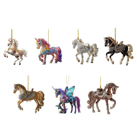 1/2/3/4/5/6/7/8/10/12/15/20/25 Pcs Horse Ornaments For Christmas Tree Metallic Rhinestones Horse