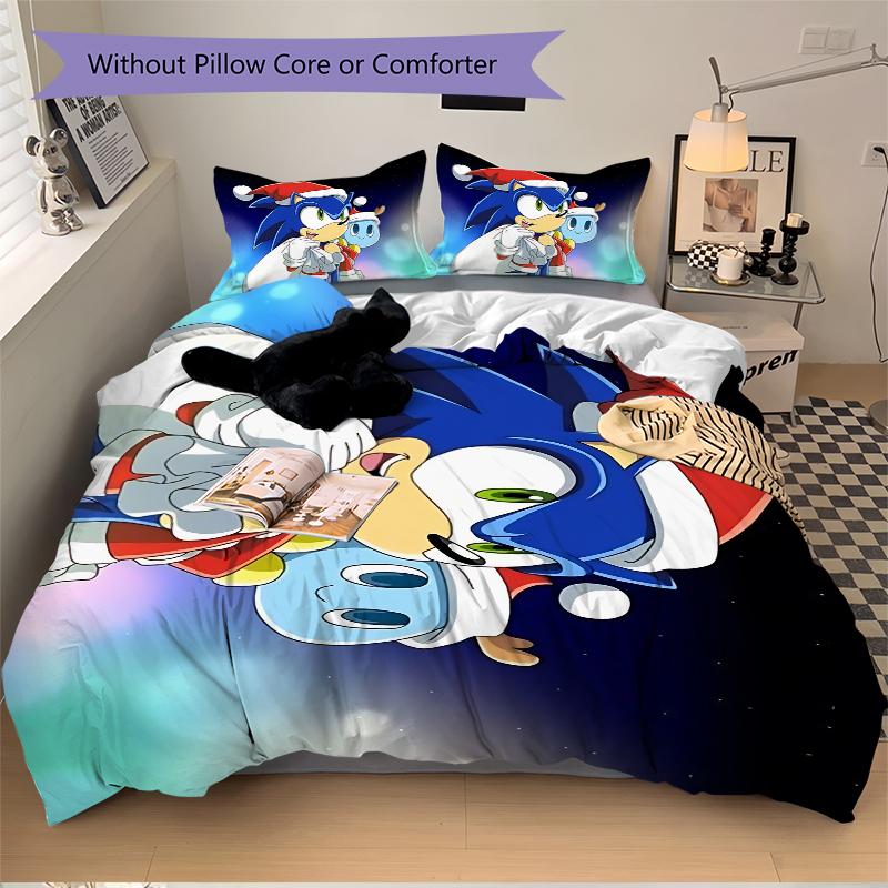 Sonic Christmas Adventure Printed 3pcs Bedding Set Soft Microfiber 1 Duvet Cover And 2 Pillowcases Home Bedroom Decor Xmas Gift K1422