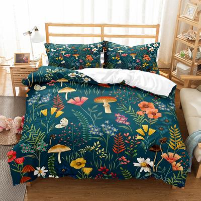 Set Copripiumino Funghi Microfibra Piante Selvatiche Fiori Set Biancheria da Letto Natura Botanico Animale Copripiumino Singolo Queen Size