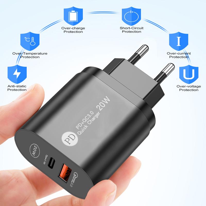 PD12W 5V/2.4A Type-C Mobile Charger with EU/US/UK Adapter