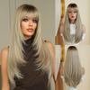 64cm Long Straight Layered Wig with Bangs – Heat-Resistant Synthetic Hair in Brown, Auburn, Ash Blonde, Gold, Black & Pink