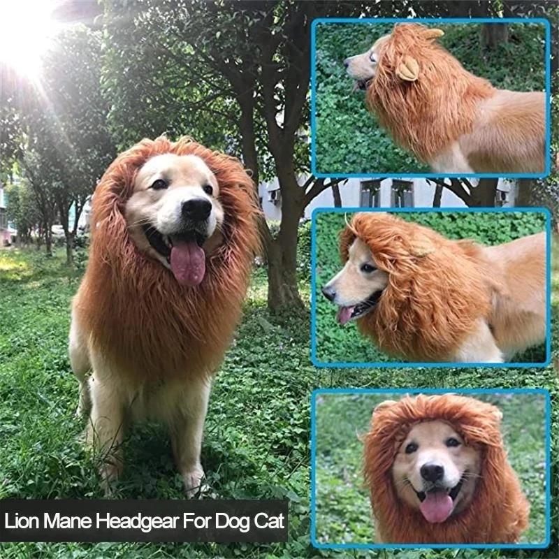 Cute Pet Dog Cosplay Clothes Lion Mane For Dog Costumes Realistic Lion Wig For Medium To Large Dogs With Ear Pet Accessories