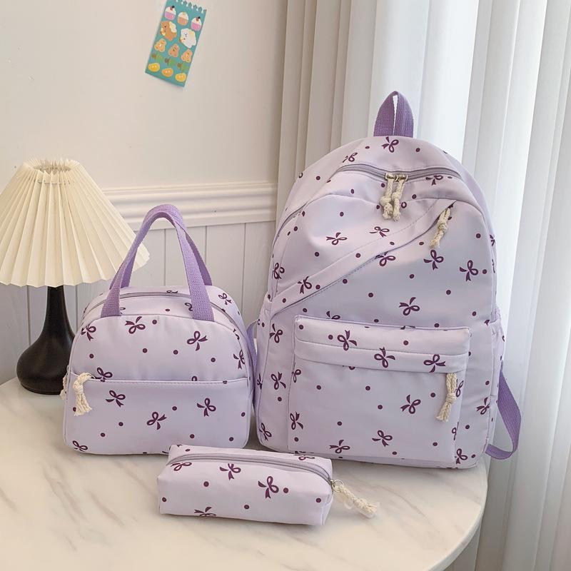 Women's Trendy Floral 3-Piece Backpack Set with Bow Print – Cute, Lightweight, and Versatile for Students
