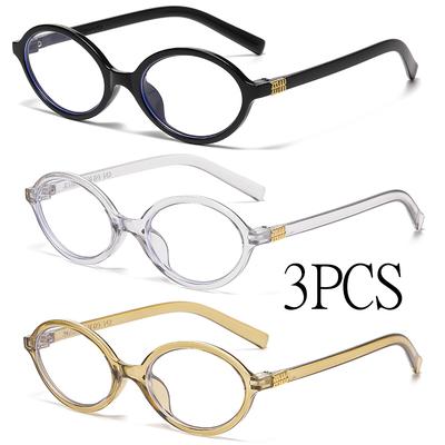 3PCS Y2K Oval Anti Blue Light Blocking Glasses Women Clear Anti Radiation Filter Eyewear Trendy Protective