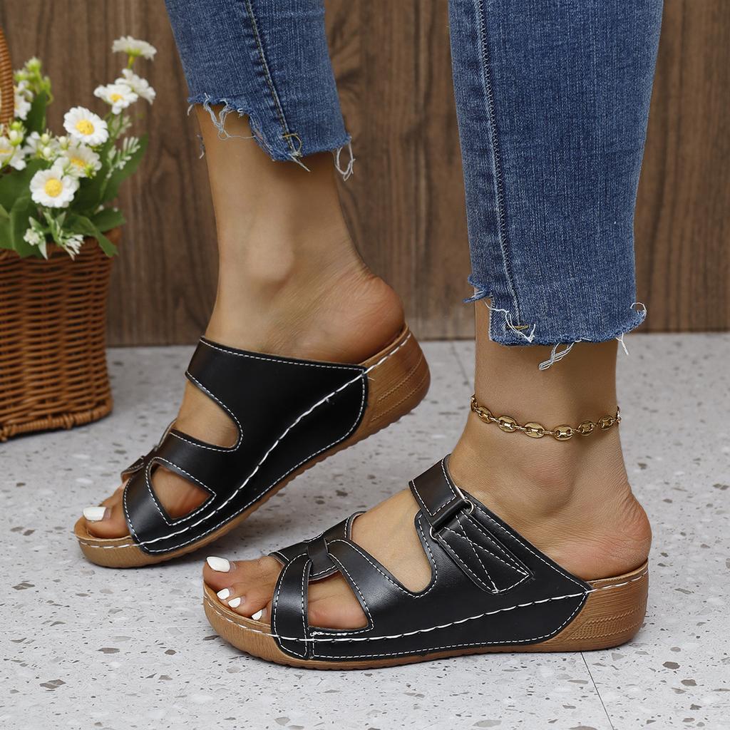 Europe, America and foreign trade large size 2025 spring and summer heel hollow slippers women's leisure one-pedal sewing line heel cool slippers