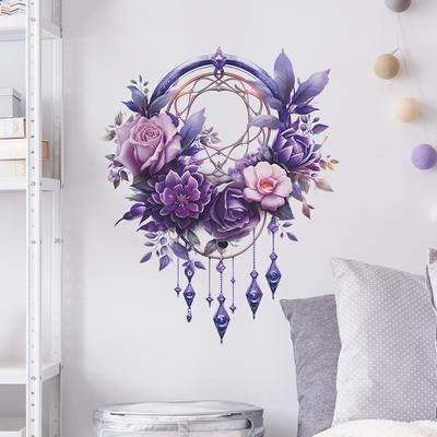 Kreative lila Blume Wand Aufkleber Dreamcatcher Dekoration Aufkleber für Schlafzimmer Wohnzimmer Eingang Wohnkultur
