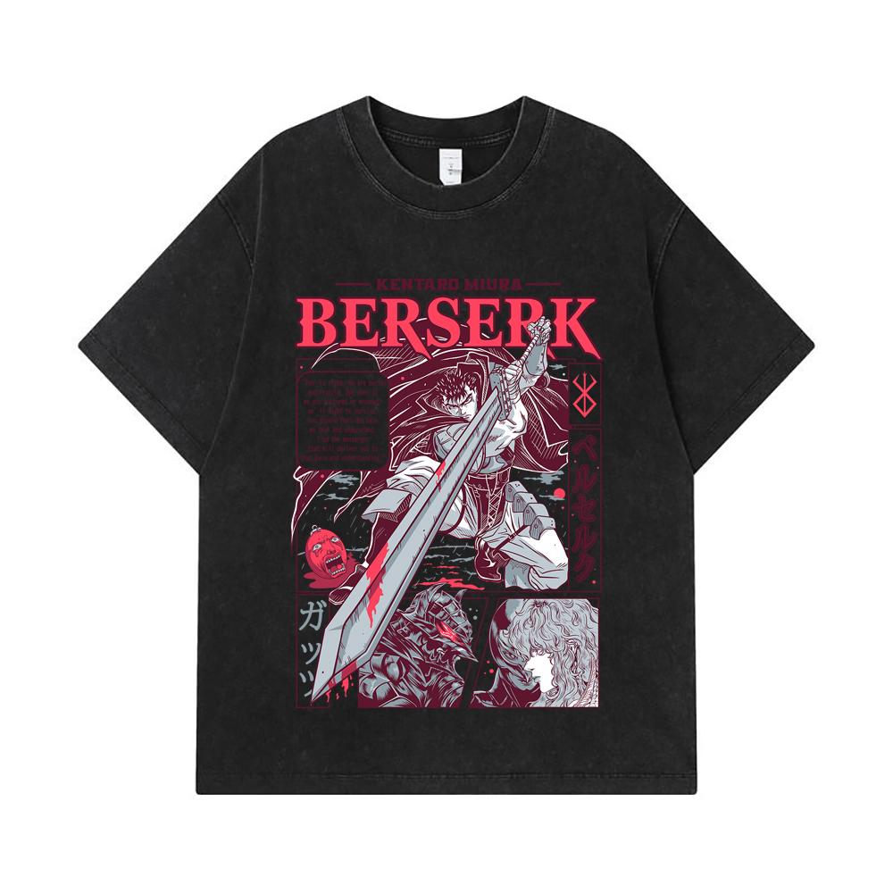 275 GSM Washed T-shirts 100% Cotton Berserk V1 Guts Print Unisex Heavy Cotton T Shirt