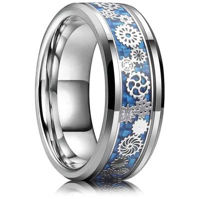 Mode Gothic Punk Edelstahl Zahnrad Ringe Für Herren Einlage Blaue Kohlefaser Ringe Hiphop Rock Biker Schmuck