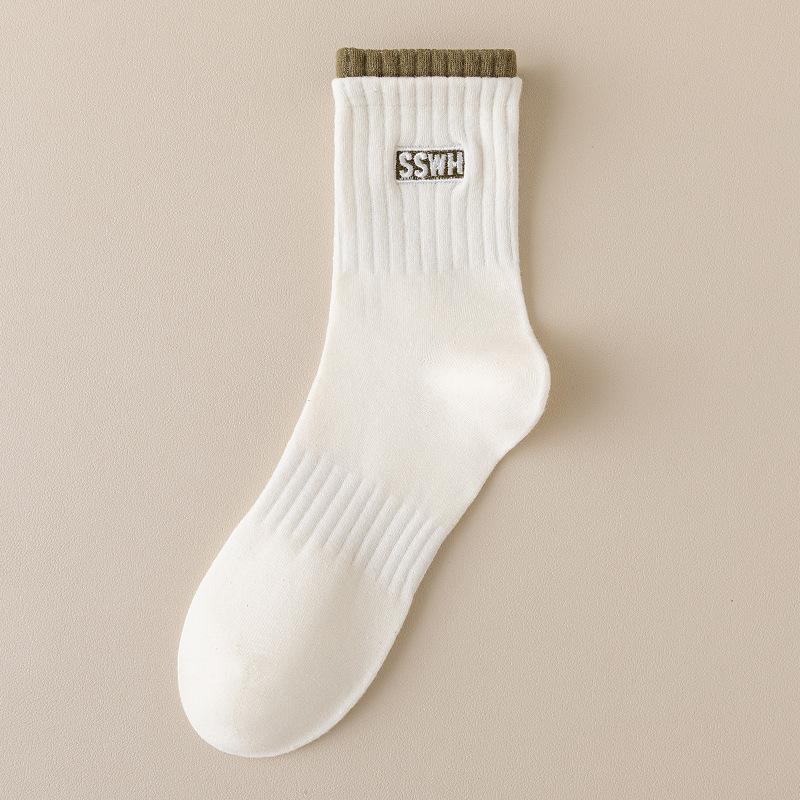 White Socks for Women, Spring and Autumn Mid-calf Socks, Cotton Socks, Odor-proof and Breathable, Summer Thin Sports Socks, Boneless Socks, Long Calf