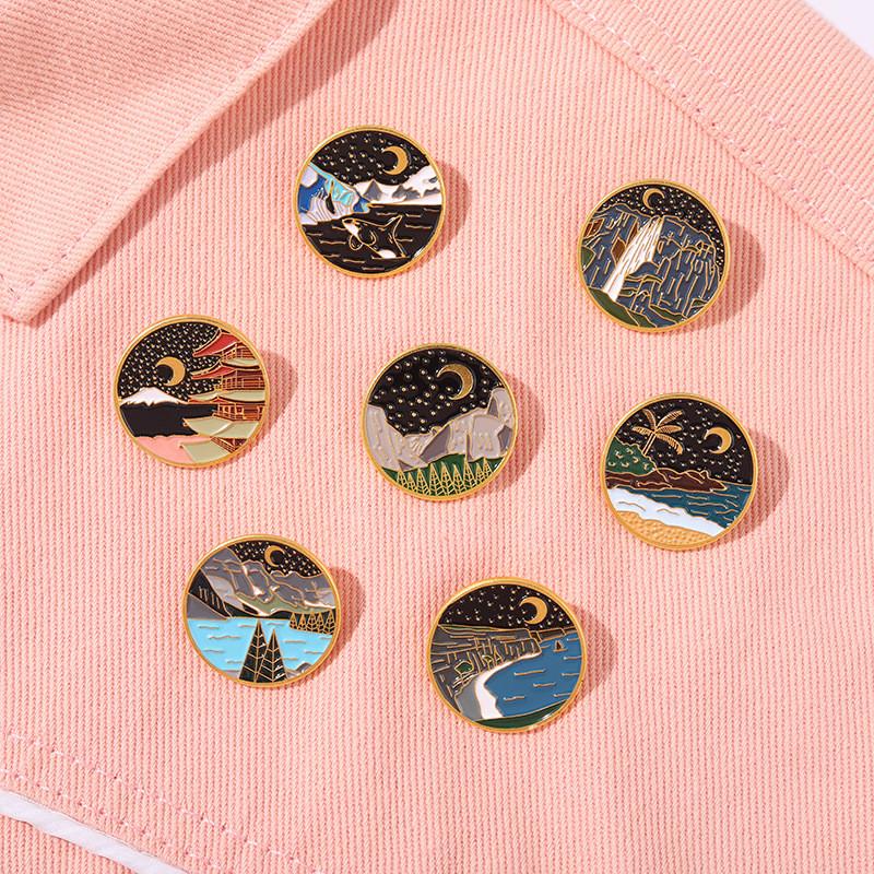 Unique Geometric Metal Brooch For Men And Women Creative Scenic Design In Alloy