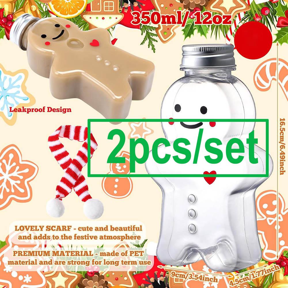 

Christmas Gingerbread Man Bottles with Hat and Scarf Clear Christmas Juice Bottles Empty Plastic Drink Bottle Beverage Container 350ml
