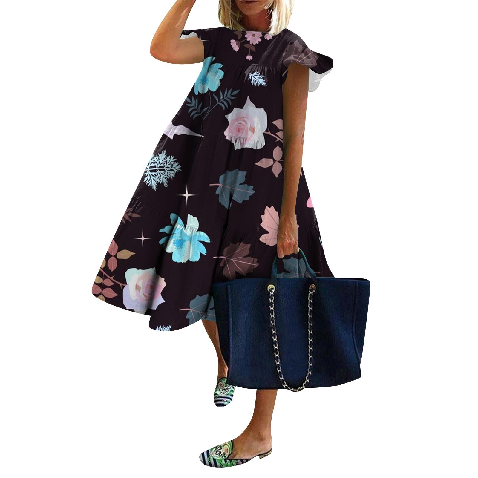 

Женское модное платье с рукавами-крылышками и принтом, повседневное свободное платье с круглым вырезом XXXXXL чёрный