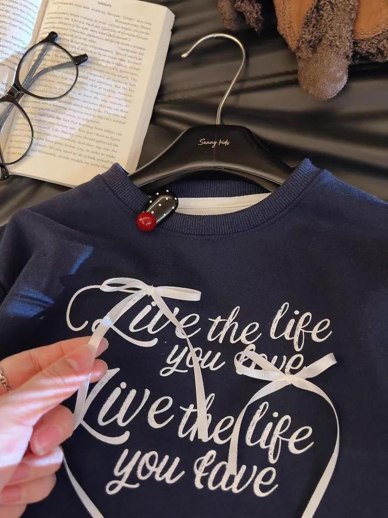 Herbst-Spitzen-Schleife Mädchen Langarm Koreanischer Stil Sweatshirt